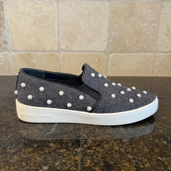 Michael Kors‎ Keaton Embellished Slip On Shoes Size 6 Gray With Pearls - Picture 3 of 13